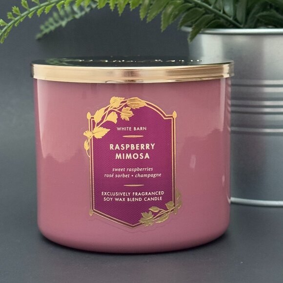 BBW Raspberry Mimosa White Barn Bath & Body Works 3 Wick Candle - Picture 1 of 10
